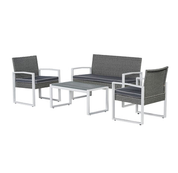 Elina 4-Piece Modern Coastal Faux Wicker Conversation Outdoor Patio Set - JONATHAN Y